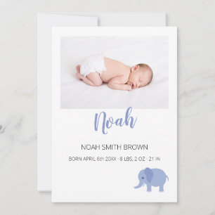 Elegant blue baby boy photo birth announcement