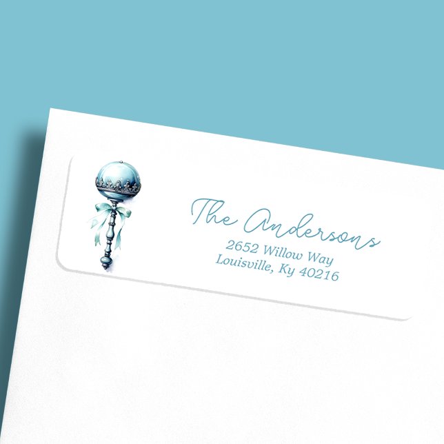Elegant Blue Baby Rattle Boy Baby Shower Address (Creator Uploaded)