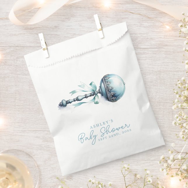 Elegant Blue Baby Rattle Boy Baby Shower Favour Bags (Clipped)