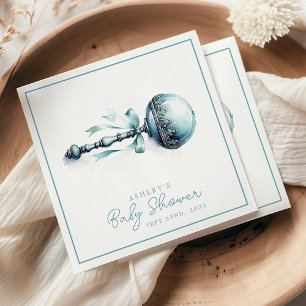 Elegant Blue Baby Rattle Boy Baby Shower Napkin