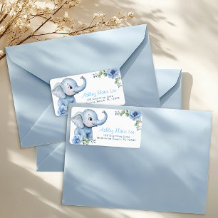Elegant Blue Baby Shower Elephant Watercolor  Label
