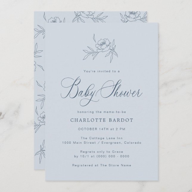 Elegant Blue Baby Shower Invitation (Front/Back)