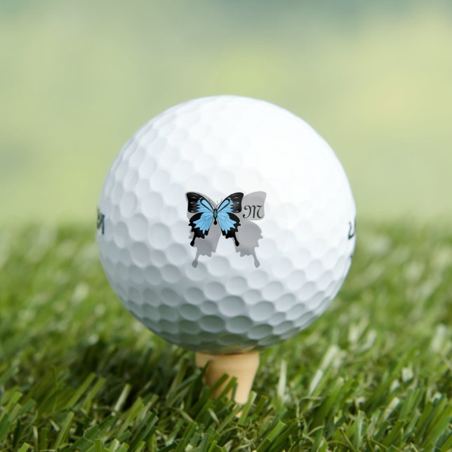 Elegant Blue Backed Butterfly Shadow Monogram Golf Balls (Insitu Tee)
