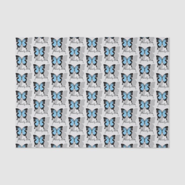 Elegant Blue Backed Butterfly Shadow Monogram Tissue Paper (Front)