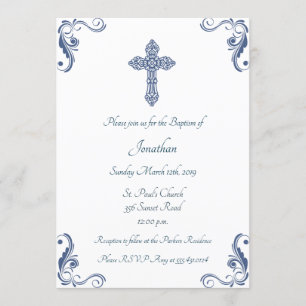 Elegant Blue Baptism/Christening Invitation