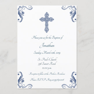 Elegant Blue Baptism/Christening Invitation