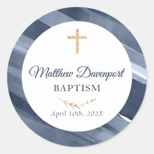 Elegant Blue Baptism Communion Favour Sticker