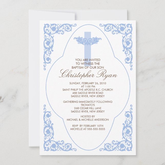 Elegant Blue Baptism Invitation (Front)
