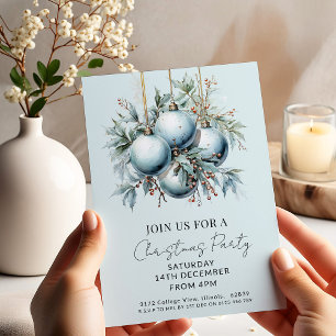 Elegant Blue Bauble Christmas Party  Invitation
