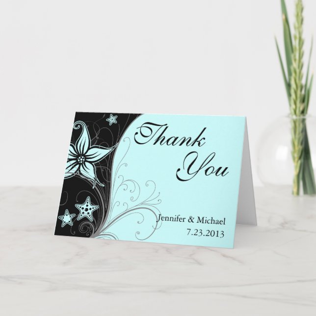 Elegant Blue Beach Destination Themed Thank You (Front)