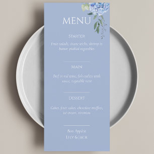 Elegant Blue Beige Hydrangea Wedding Menu