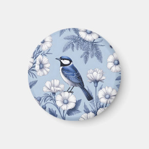 Elegant Blue Bird and White Floral Pattern Magnet