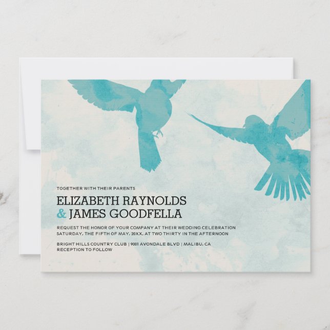Elegant Blue Bird Wedding Invitations (Front)