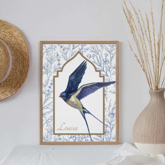 Elegant Blue Bird Woodland Sparrow Custom Wall Art (Creator Uploaded)