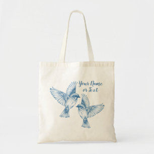 Elegant Blue Birds Name Vintage Tote Bag