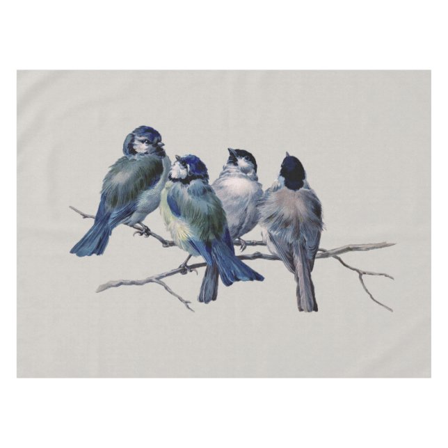 Elegant Blue Birds on a Branch Tablecloth (Front (Horizontal))