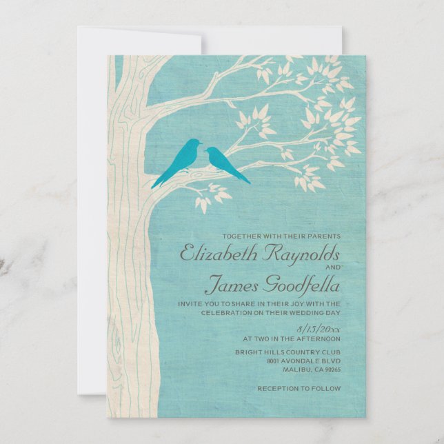 Elegant Blue Birds Wedding Invitations (Front)