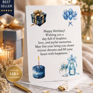 Elegant Blue Birthday Card for Her | Luxury Happy 