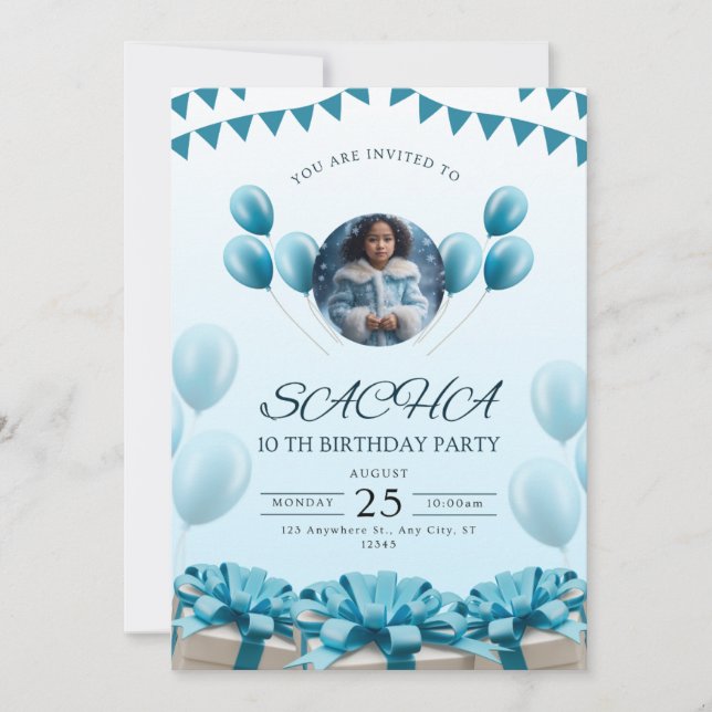 Elegant Blue Birthday Invitation | Modern design (Front)