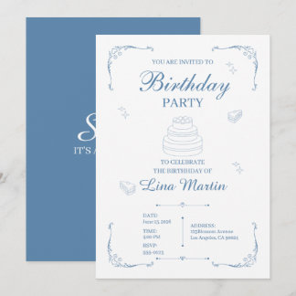 Elegant Blue Birthday Party Invitation