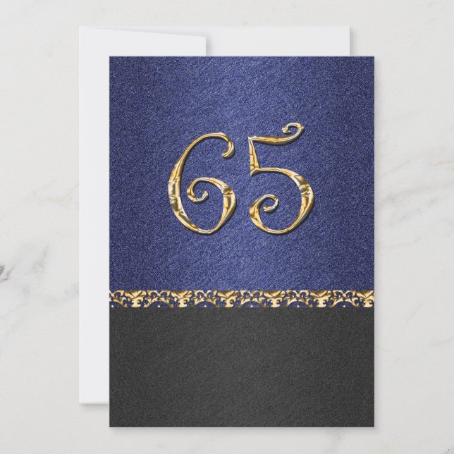 Elegant blue black 65th gold party invitation (Front)