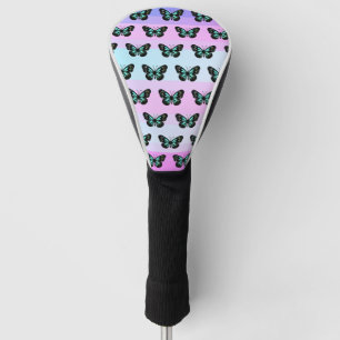 Elegant Blue & Black Butterfly Pattern Golf Head Cover