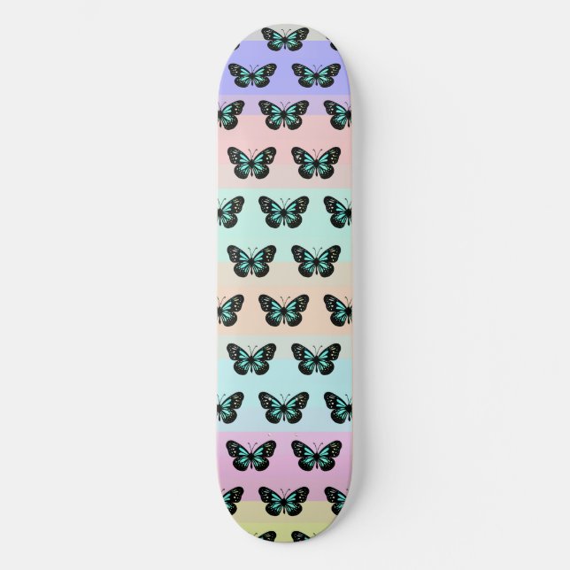 Elegant Blue & Black Butterfly Pattern  Skateboard (Front)