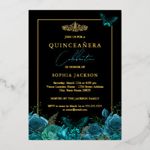 Elegant Blue Black Butterfly Photo Quinceanera  