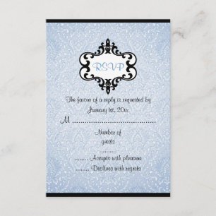 Elegant blue & Black Chic Damask RSVP Card