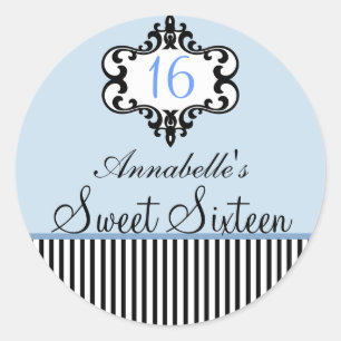 Elegant Blue & Black Chic Sweet 16 Sticker