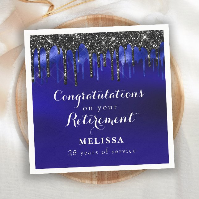 Elegant Blue Black Glitter Drips Congratulations Napkin (Creator Uploaded)