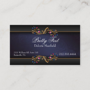 Elegant Blue, Black, Gold Damask Business Card