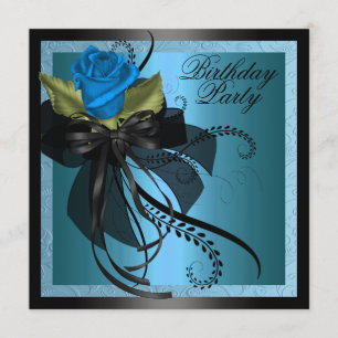 Elegant Blue & Black Rose Birthday Invitation