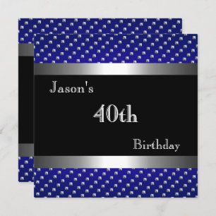 Elegant Blue Black Silver Studs 40th Birthday Mans Invitation