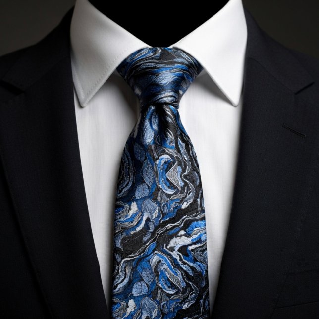 Elegant Blue & Black Swirl Marble Tie (Creator Uploaded)