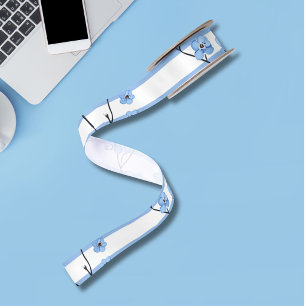 Elegant Blue Blossoms Striped Design Satin Ribbon