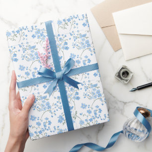 Elegant Blue Blossoms Striped Design Wrapping Paper