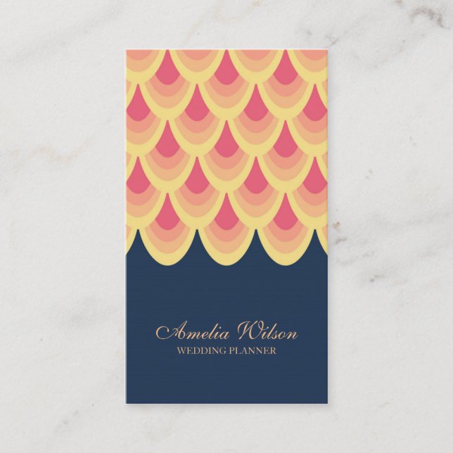 Elegant Blue & Blush Pink Geometric Social Media Business Card (Front)