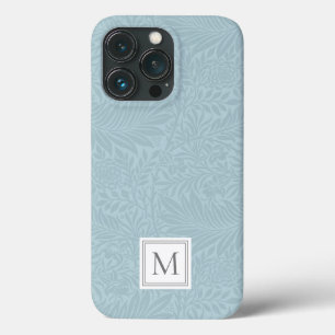 Elegant Blue Boho Botanical Pattern Monogram iPhone 13 Pro Case
