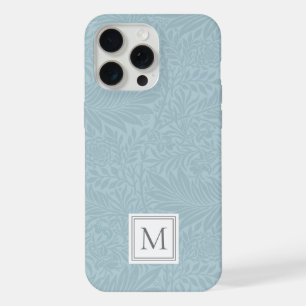 Elegant Blue Boho Botanical Pattern Monogram iPhone 15 Pro Max Case
