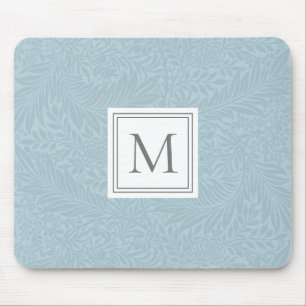 Elegant Blue Boho Botanical Pattern Monogram Mouse Mat