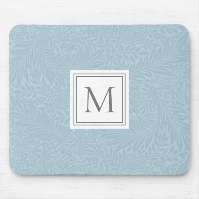 Elegant Blue Boho Botanical Pattern Monogram Mouse Mat (Front)