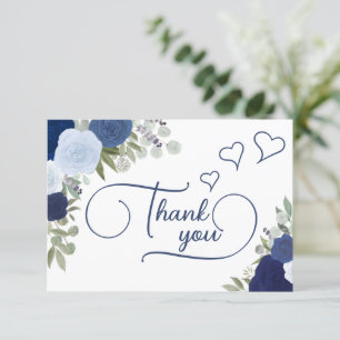 Elegant Blue Boho Chic Roses Bridal Shower Thank You Card