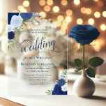 Elegant Blue Boho Chic Roses Fancy Wedding Acrylic Invitations<br><div class="desc">These beautiful acrylic invitations feature a stunning design with hand painted watercolor roses in shades of dusty blue, navy, and indigo, along with sprigs of eucalyptus leaves, lavender flowers, and garden greenery. The typography features elegant script lettering with delicate swirls and swashes on the ends of the letters. Available in...</div>