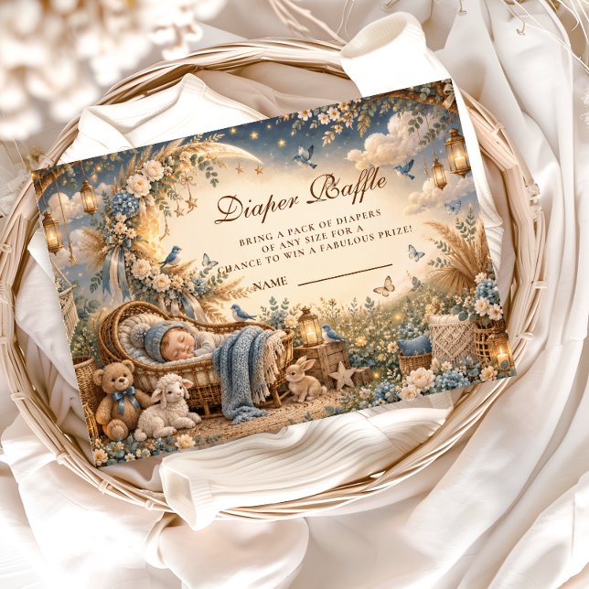 Elegant Blue Boho Diaper Raffle Enclosure Card (Creator Uploaded)