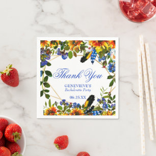 Elegant Blue Boho Floral Bachelorette Party Napkin