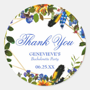 Elegant Blue Boho Floral Bachelorette Party Thank Classic Round Sticker