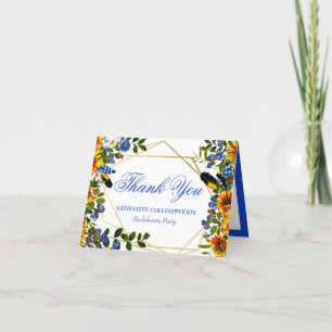Elegant Blue Boho Floral Bachelorette Party Thank You Card