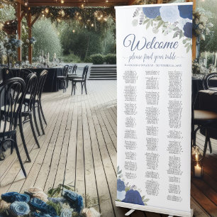 Elegant Blue Boho Roses Alphabetical Seating Chart Retractable Banner