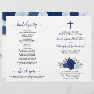 Elegant Blue Boho Roses Catholic Wedding Program